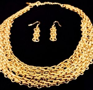 Gold-Plated  Statement Necklace Set With Adjustable Clasp